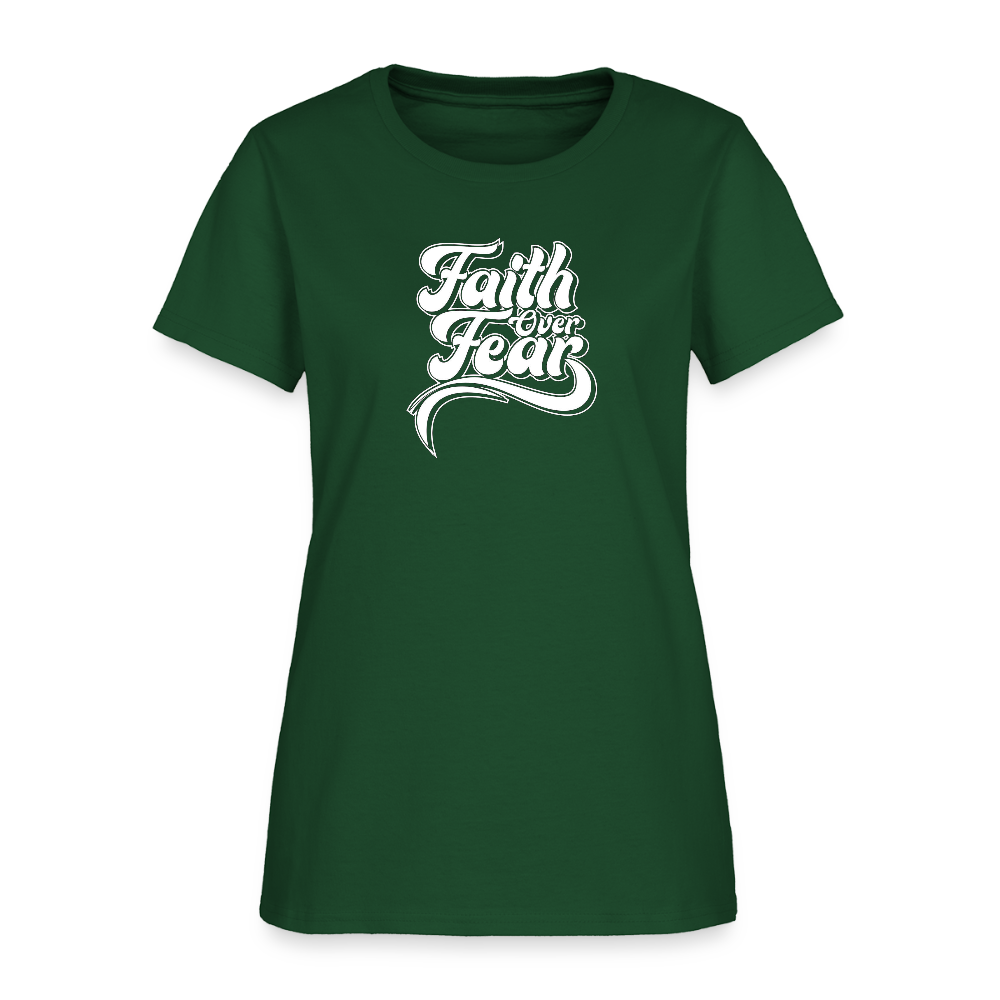 Faith Over Fear Groovy Christian Women's T-Shirt - forest green