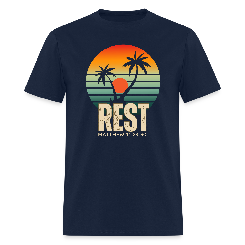 Rest Matthew 11:28-30 Christian Unisex Classic T-Shirt - navy