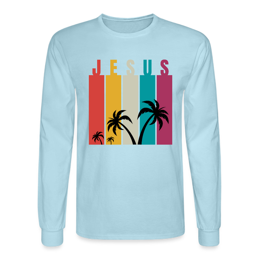 Jesus Palm Trees Christian Unisex Long Sleeve T-Shirt - powder blue