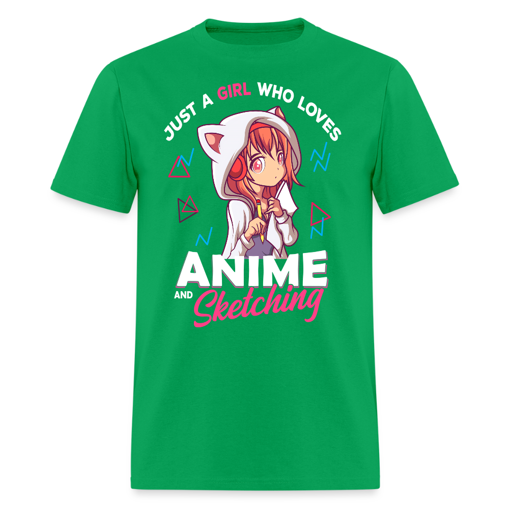 Just A Girl Who Loves Anime and Sketching Premium Unisex T-Shirt - bright green