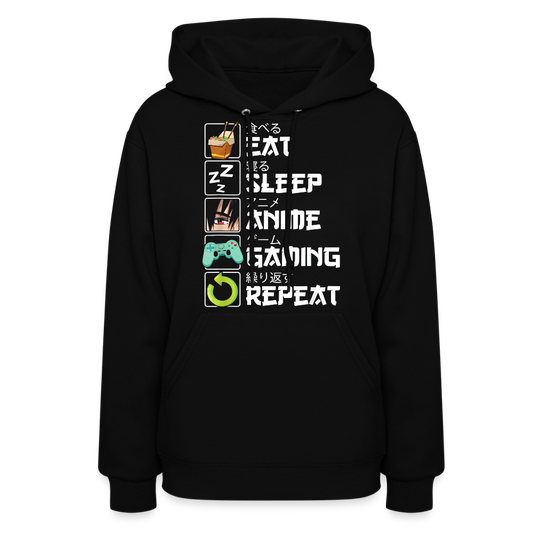 Eat Sleep Anime Gaming Repeat Premium Women's Hoodie Sweatshirt - black