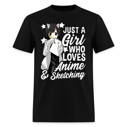 Just A Girl Who Loves Anime & Sketching Premium Unisex T-Shirt - black