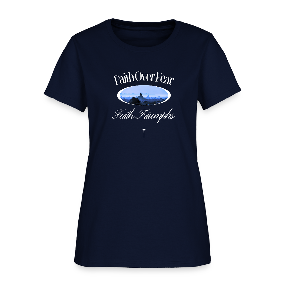 Faith Over Fear Faith Triumphs Christian Women's T-Shirt - navy
