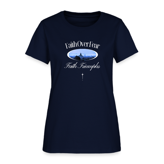 Faith Over Fear Faith Triumphs Christian Women's T-Shirt - navy