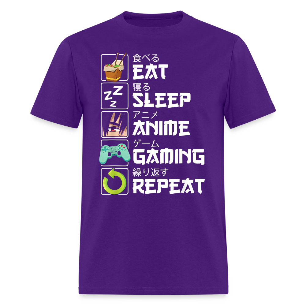 Eat Sleep Anime Gaming Repeat Premium Unisex T-Shirt - purple