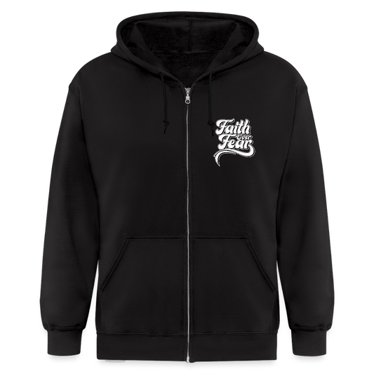 Faith Over Fear Left Chest Unisex Zip Hoodie Sweatshirt - black