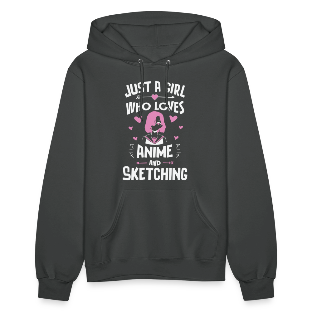 Just A Girl Who Loves Anime and Sketching III Premium Women's Hoodie Sweatshirt - asphalt