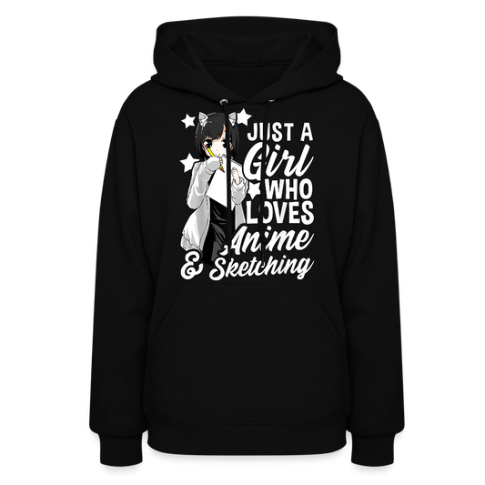 Just A Girl Who Love Anime & Sketching Anime Lover Premium Women's Hoodie Sweatshirt - black