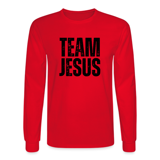 Team Jesus Weathered Print Christian Unisex Long Sleeve T-Shirt - red