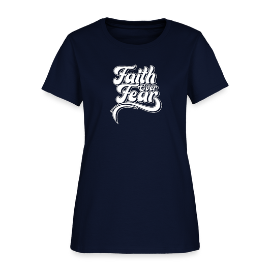 Faith Over Fear Groovy Christian Women's T-Shirt - navy