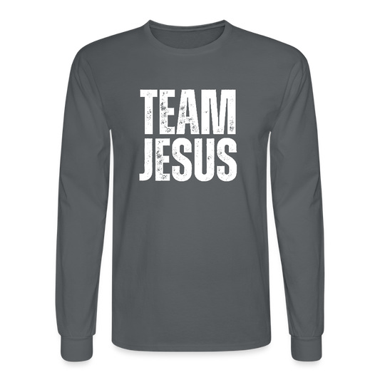 Team Jesus Weathered White Print Christian Unisex Long Sleeve T-Shirt - charcoal