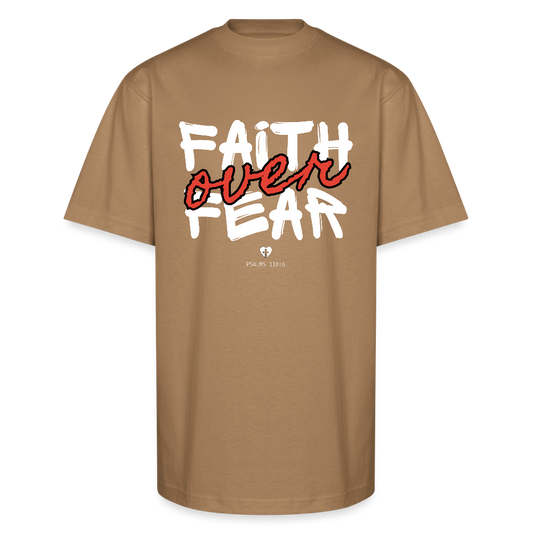 Faith Over Fear Psalms 118:6 Christian Oversized Unisex Heavyweight T-Shirt - khaki
