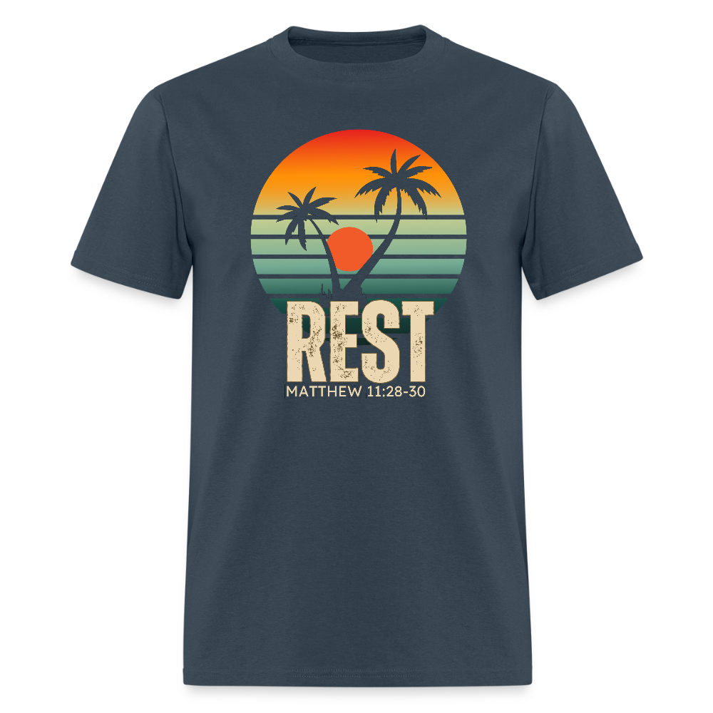 Rest Matthew 11:28-30 Christian Unisex Classic T-Shirt -  blue dusk