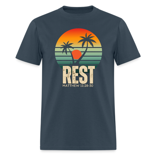Rest Matthew 11:28-30 Christian Unisex Classic T-Shirt -  blue dusk