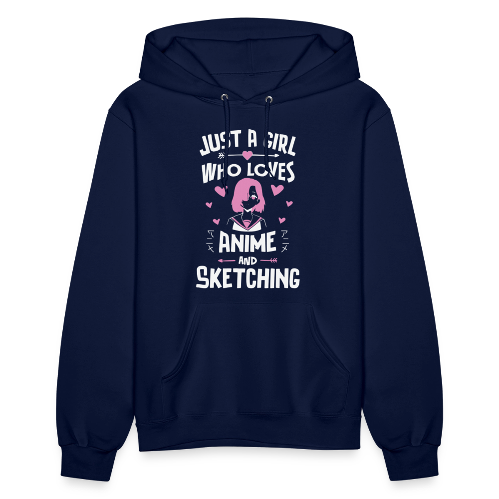Just A Girl Who Loves Anime and Sketching III Premium Women's Hoodie Sweatshirt - navy