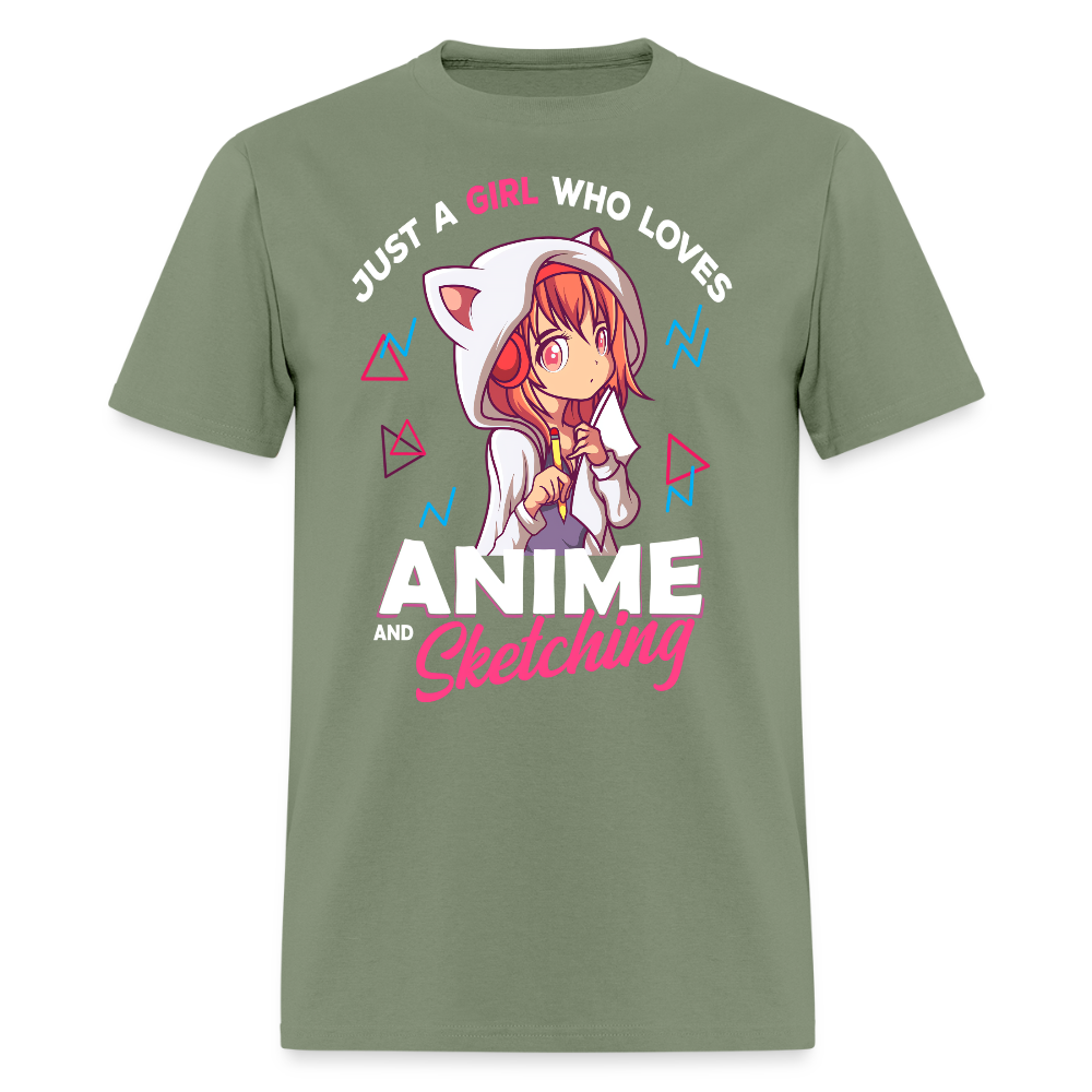 Just A Girl Who Loves Anime and Sketching Premium Unisex T-Shirt - military green