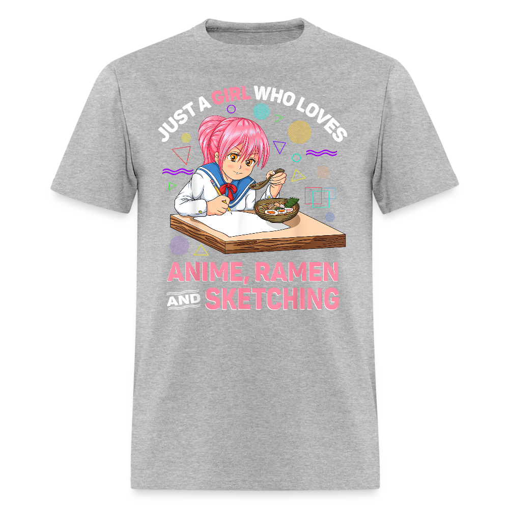 Just A Girl Who Loves Anime, Ramen and Sketching Premium Unisex T-Shirt - heather gray