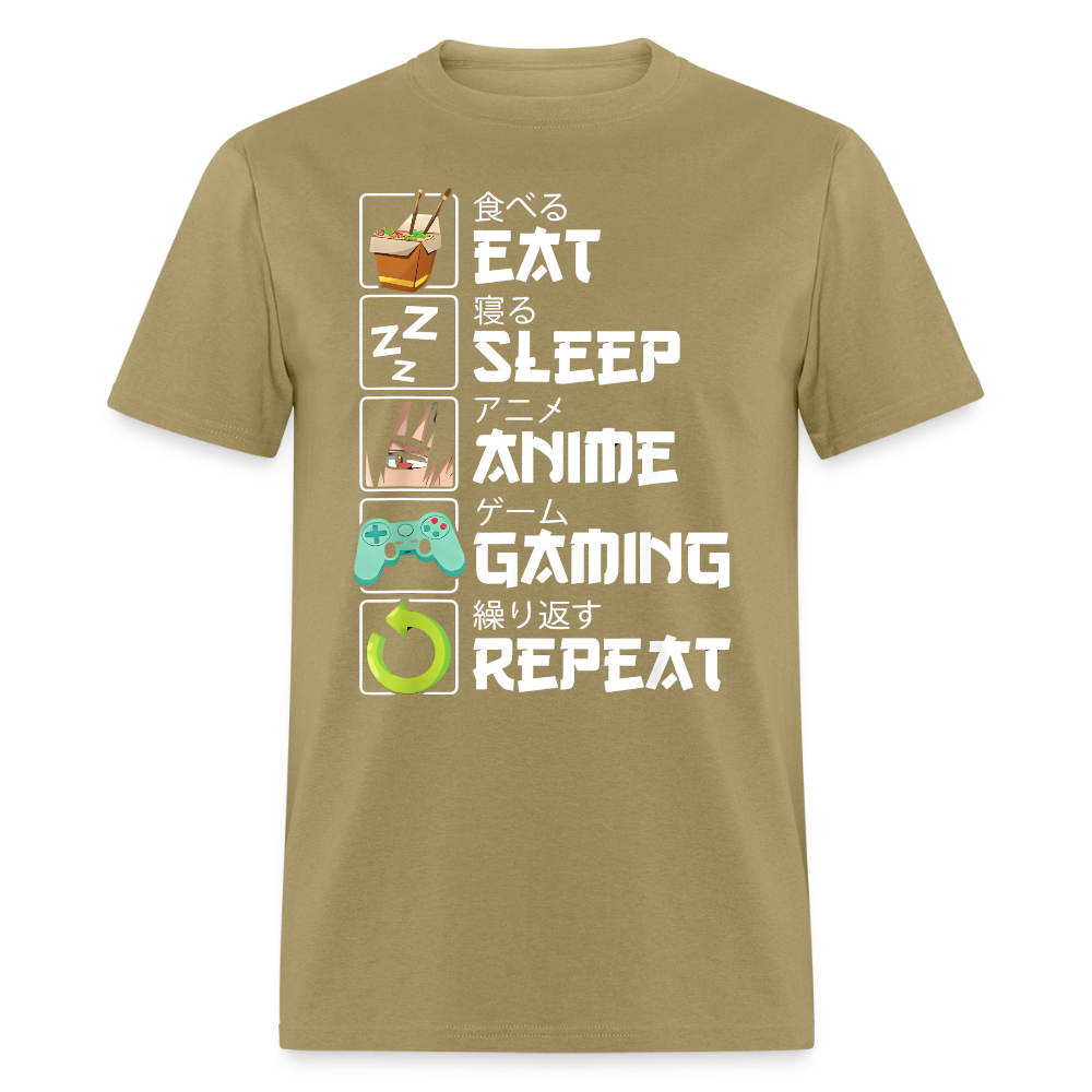Eat Sleep Anime Gaming Repeat Premium Unisex T-Shirt - khaki