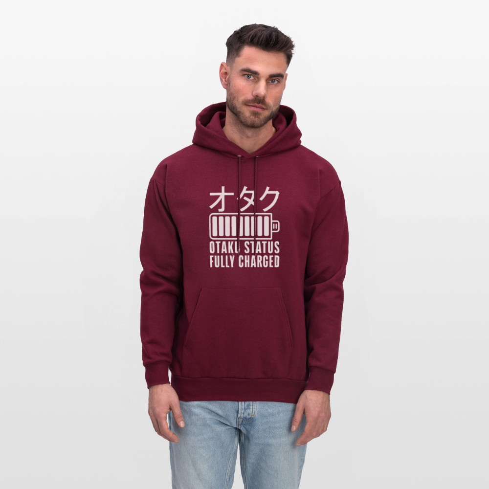 Otaku Status Fully Charged Japanese Anime Premium Unisex Hoodie Sweatshirt - burgundy