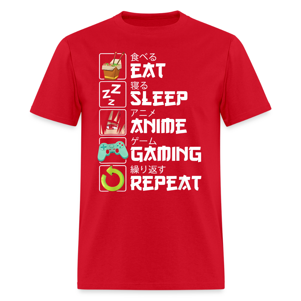 Eat Sleep Anime Gaming Repeat Premium Unisex T-Shirt - red