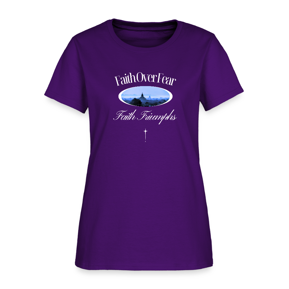 Faith Over Fear Faith Triumphs Christian Women's T-Shirt - purple