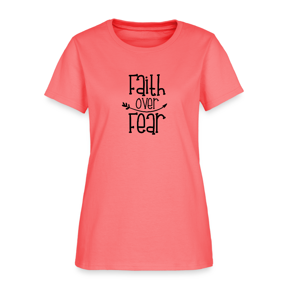 Faith Over Fear Christian Women's T-Shirt - coral