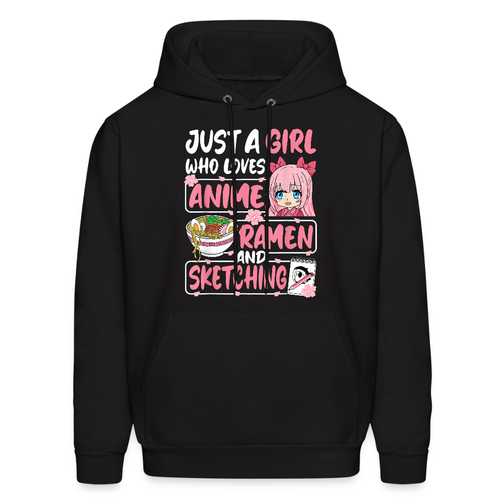 Just A Girl Who Loves Anime, Ramen and Sketching III Premium Hoodie Sweatshirt - black