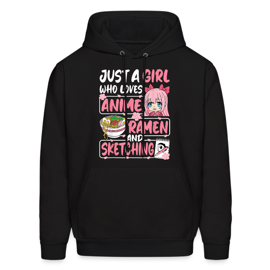 Just A Girl Who Loves Anime, Ramen and Sketching III Premium Hoodie Sweatshirt - black