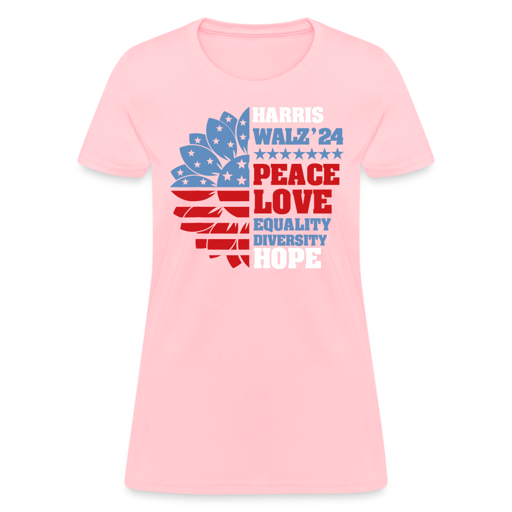 Kamala Harris Tim Walz Shirt 2024 Peace Love Equality Diversity Hope Women's T-Shirt - pink