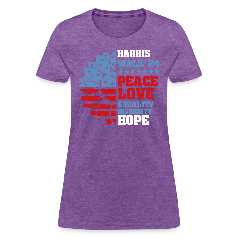 Kamala Harris Tim Walz Shirt 2024 Peace Love Equality Diversity Hope Women's T-Shirt - purple heather