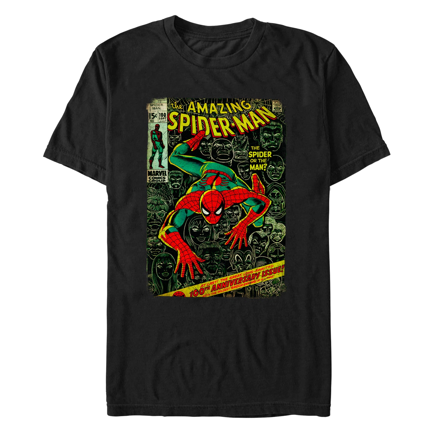 Marvel Spiderman Classic Comic Front Cover Adult Black Unisex T-Shirt