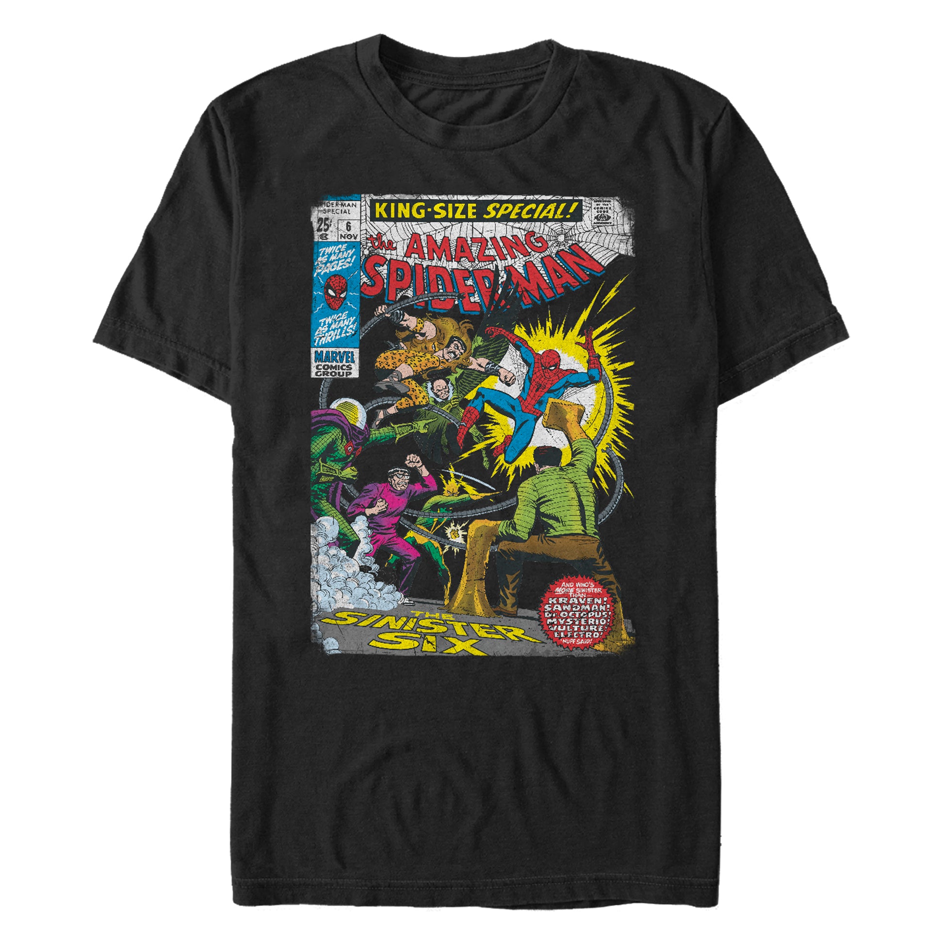 Marvel Spiderman The Sinister Six Comic Cover Adult Black Unisex T-Shirt