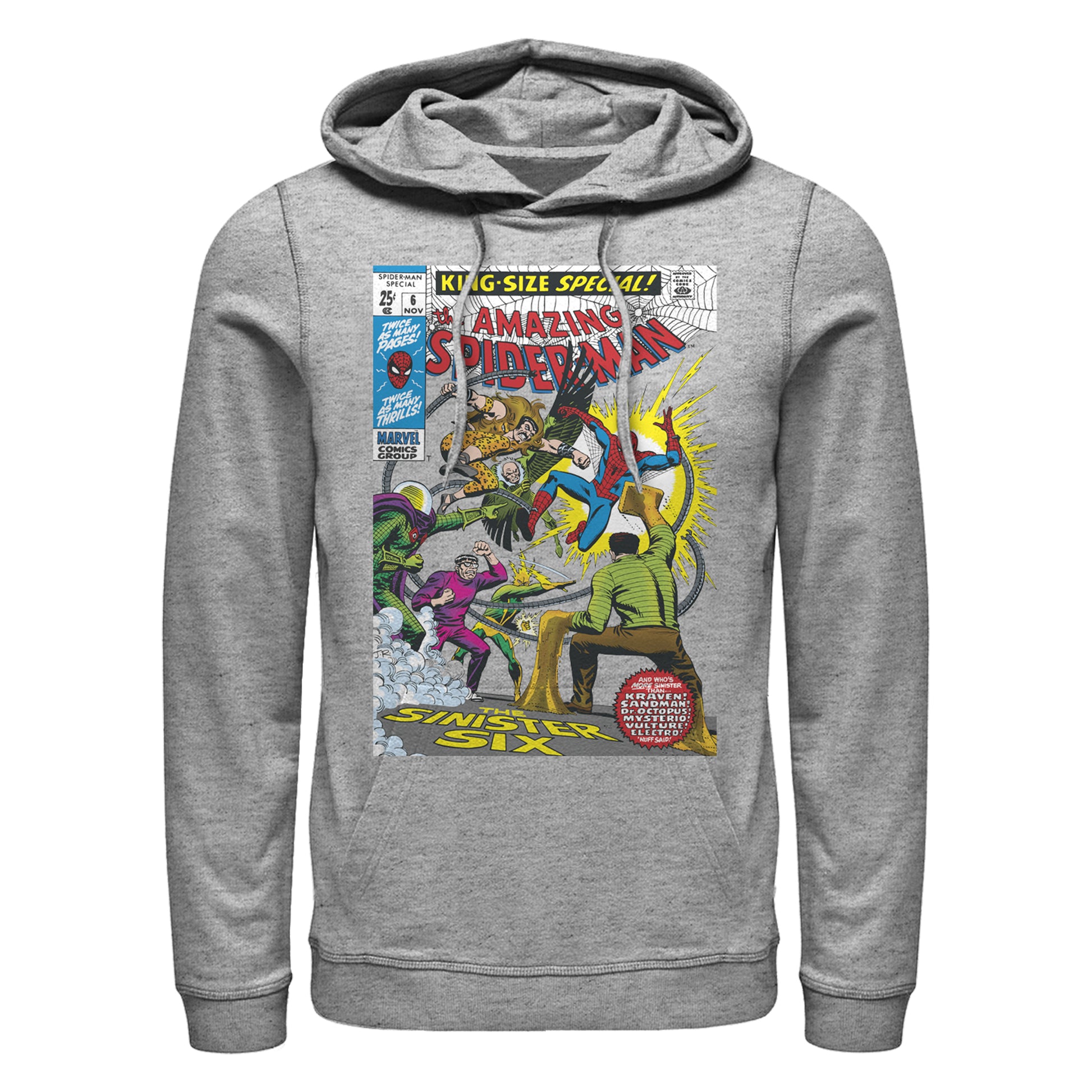 Marvel Spiderman The Sinister Six Comic Cover Adult Heather Grey Unisex Hoodie Sweatshirt