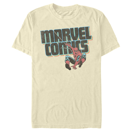 Marvel Spider-Man Retro Comics Logo Adult Natural Unisex T-Shirt