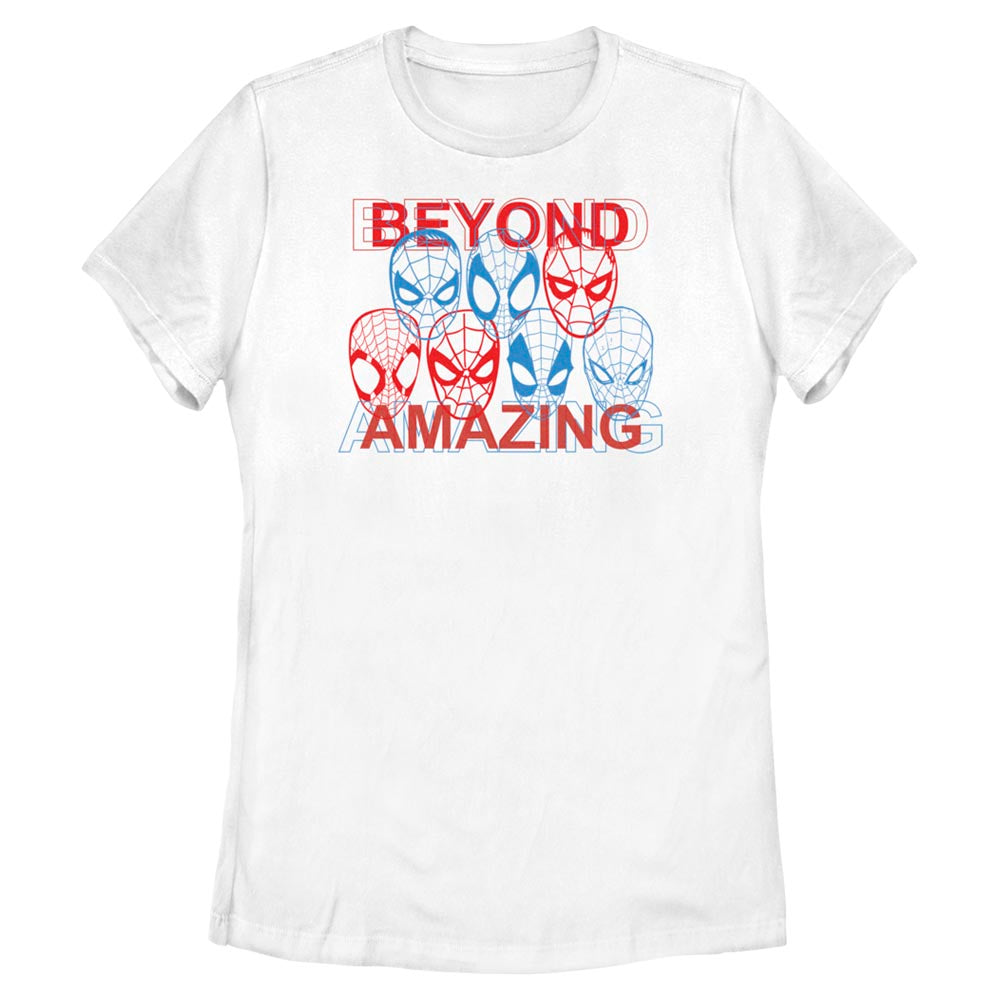 Marvel Spiderman Beyond Amazing 3D Masks Adult White Women's T-Shirt