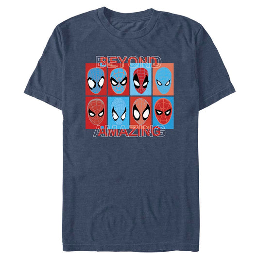 Marvel Spider-Man Beyond Amazing Mask Squares Adult Navy Unisex T-Shirt