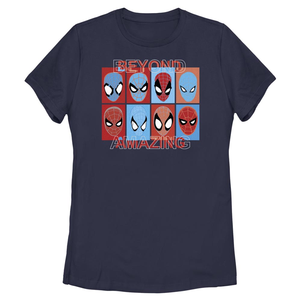 Marvel Spiderman Beyond Amazing Mask Squares Adult Navy Women's T-Shirt