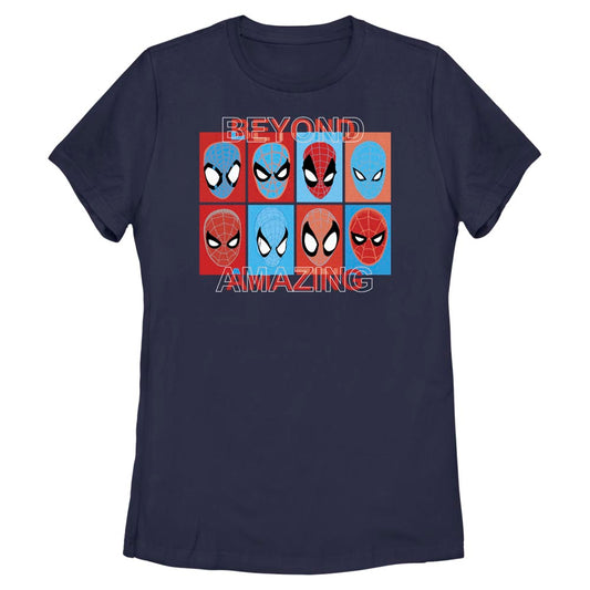 Marvel Spiderman Beyond Amazing Mask Squares Adult Navy Women's T-Shirt