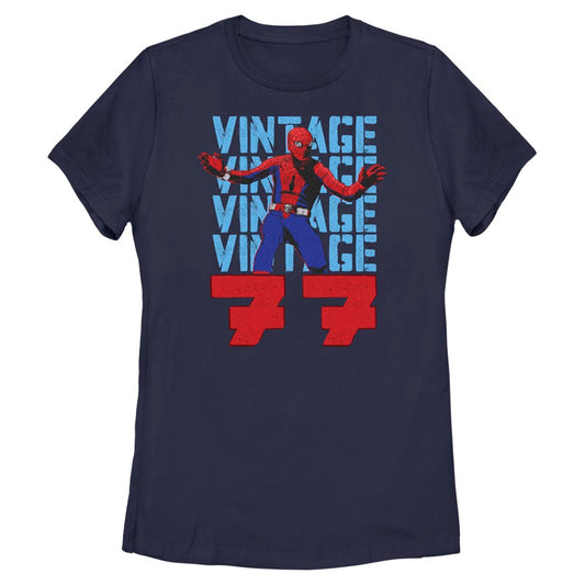 Marvel Spiderman Beyond Amazing Vintage 77 Adult Navy Women's T-Shirt