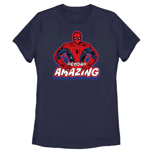Marvel Spiderman Beyond Amazing Retro Pose Adult Navy Women's T-Shirt