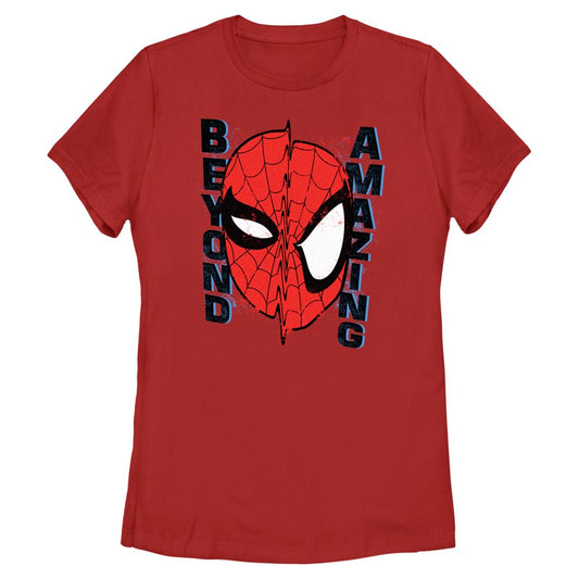 Marvel Spiderman Beyond Amazing Warped Mask Adult Red Women's T-Shirt
