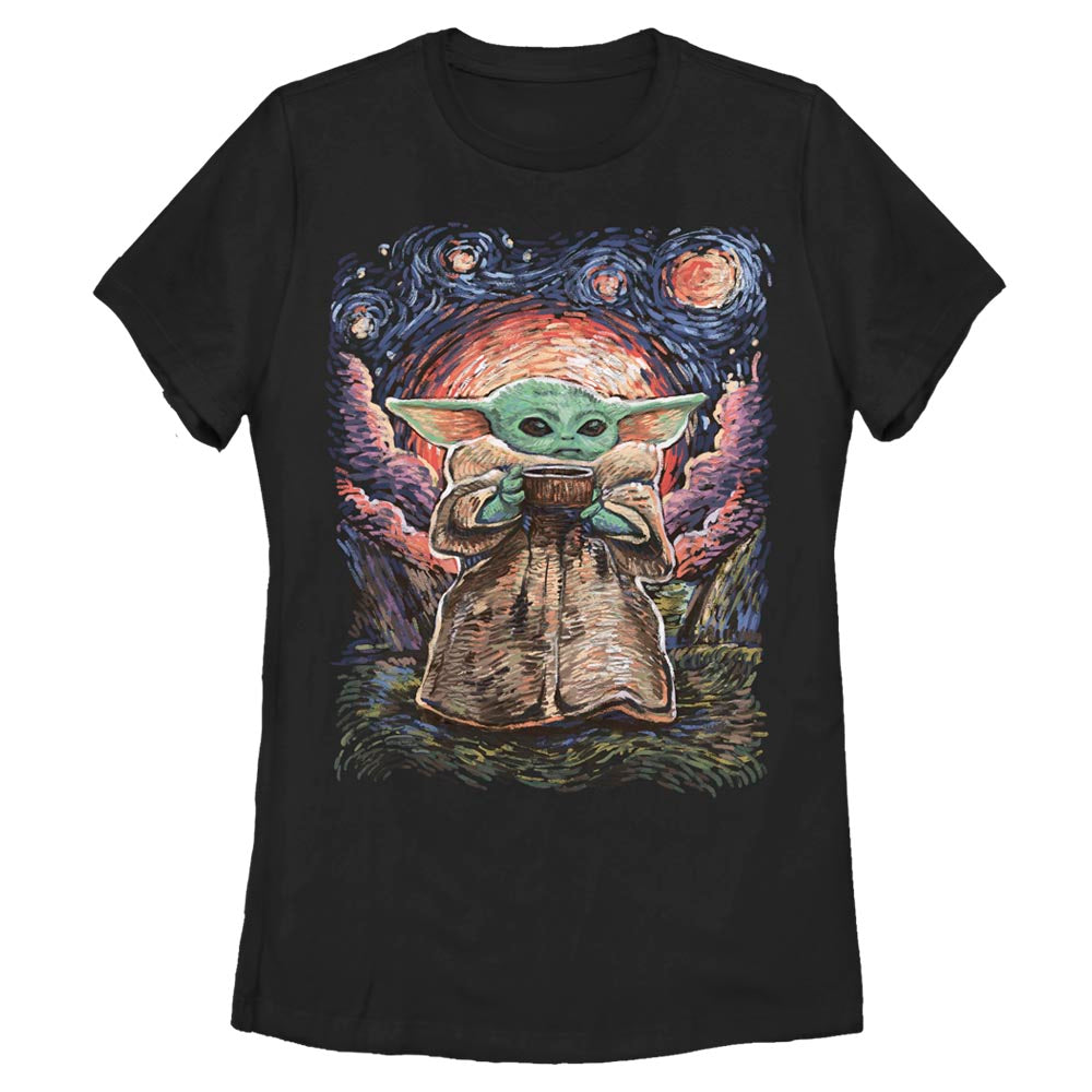 Star Wars: The Mandalorian The Child Starry Night Adult Women's Black T-Shirt