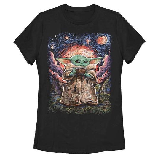 Star Wars: The Mandalorian The Child Starry Night Adult Women's Black T-Shirt