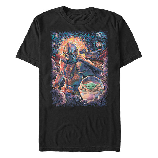 Star Wars The Mandalorian Mando and the Child Starry Night Black Unisex T-Shirt
