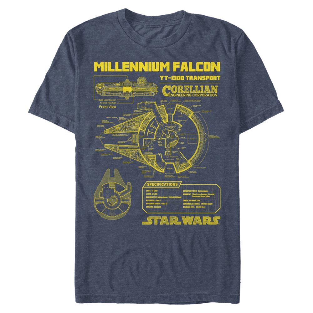 Star Wars Millennium Falcon Schematic Diagram Navy Heather Unisex T-Shirt