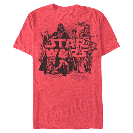 Star Wars Retro Characters Collage Red Heather Unisex T-Shirt