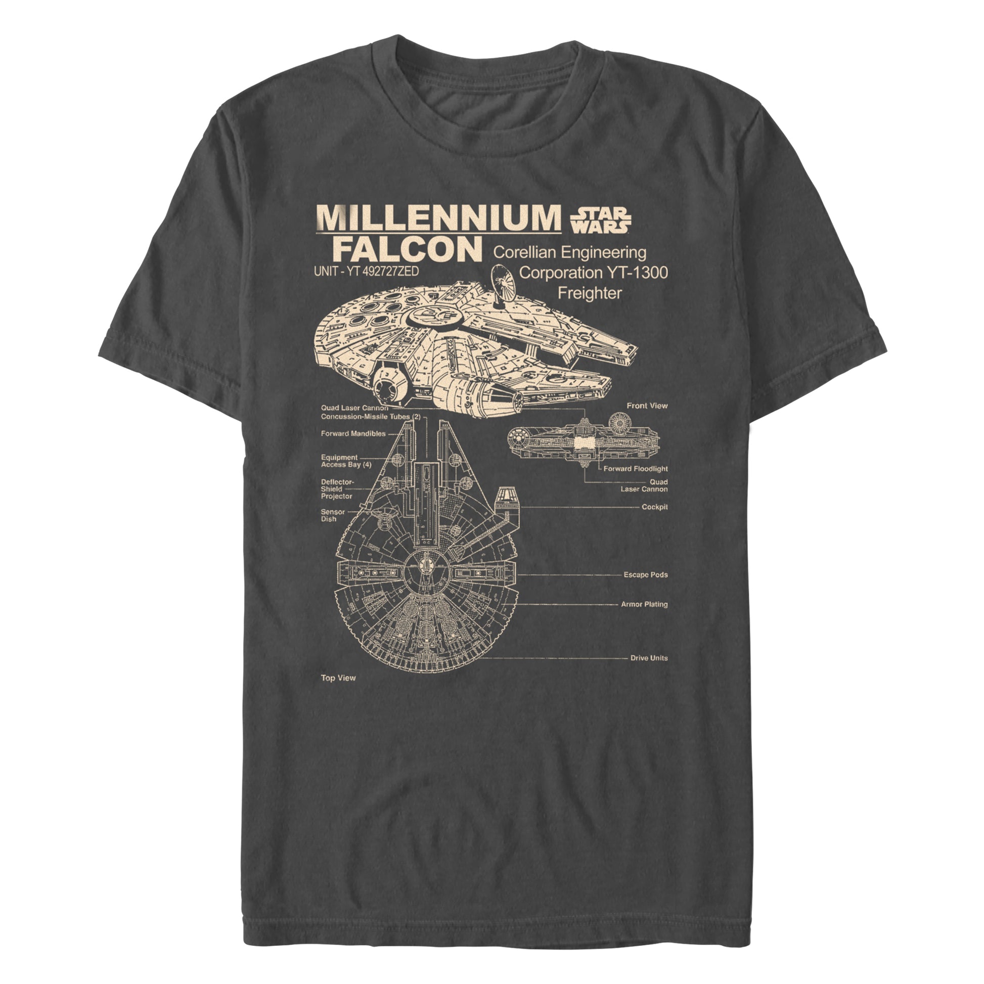 Star Wars Millennium Falcon Diagram Charcoal Unisex T-Shirt