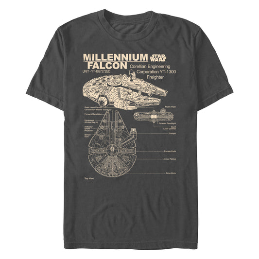 Star Wars Millennium Falcon Diagram Charcoal Unisex T-Shirt