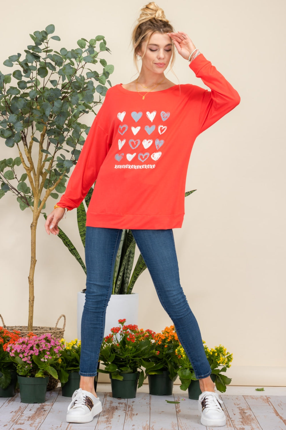 Heart Graphic Red Long Sleeve T-Shirt