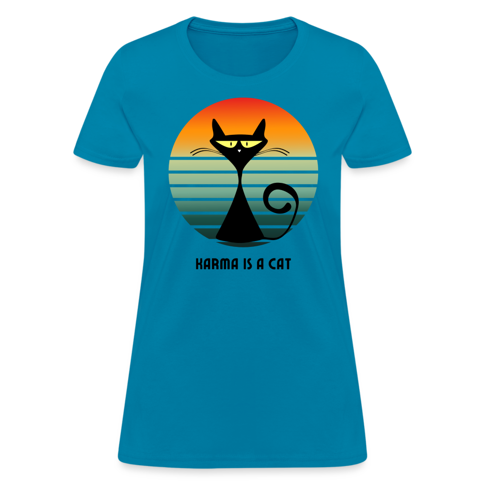 Karma is a Cat Sunset Women's T-Shirt - turquoise